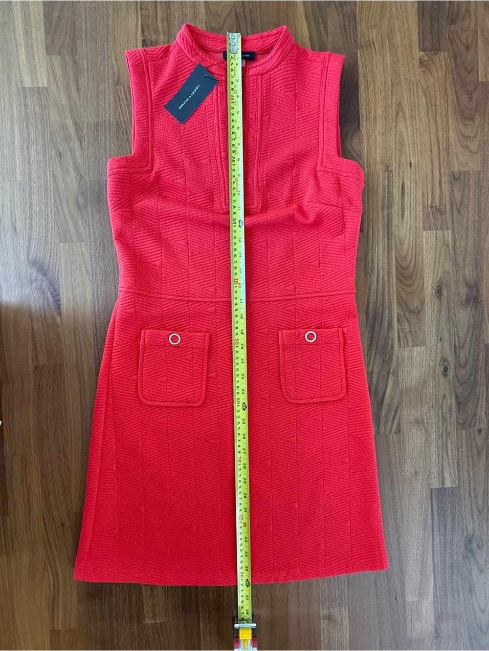 Sleeveless Red Textured Pocket Dress - Picture 7 of 8